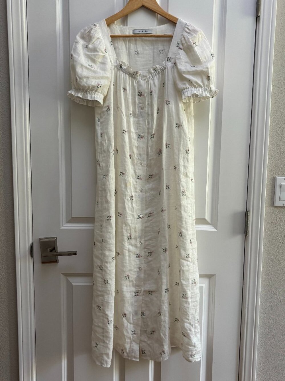 White Linen Floral Sleeper Nightgown Dress | Sleeper